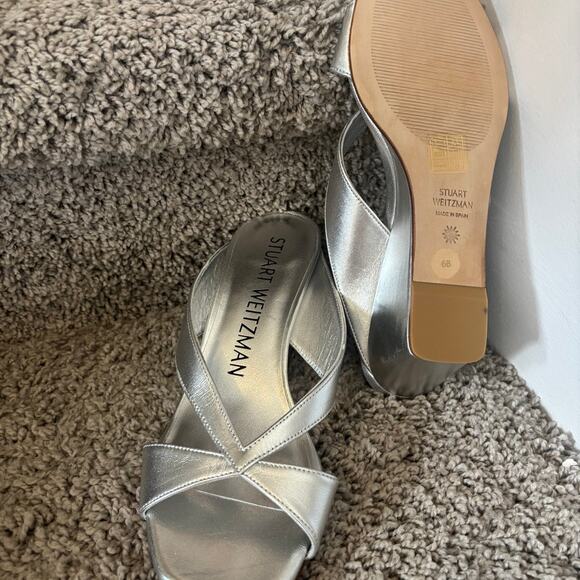 Stuart Weitzman Miami 50 Wedge Slide Silver sz 6 - Picture 6 of 7